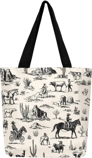 Southwestern Canvas Tote Bag Cabin Canvas Bag Woodland Wildlife Deer Pine Tree Mountain River Retro Tote Bag