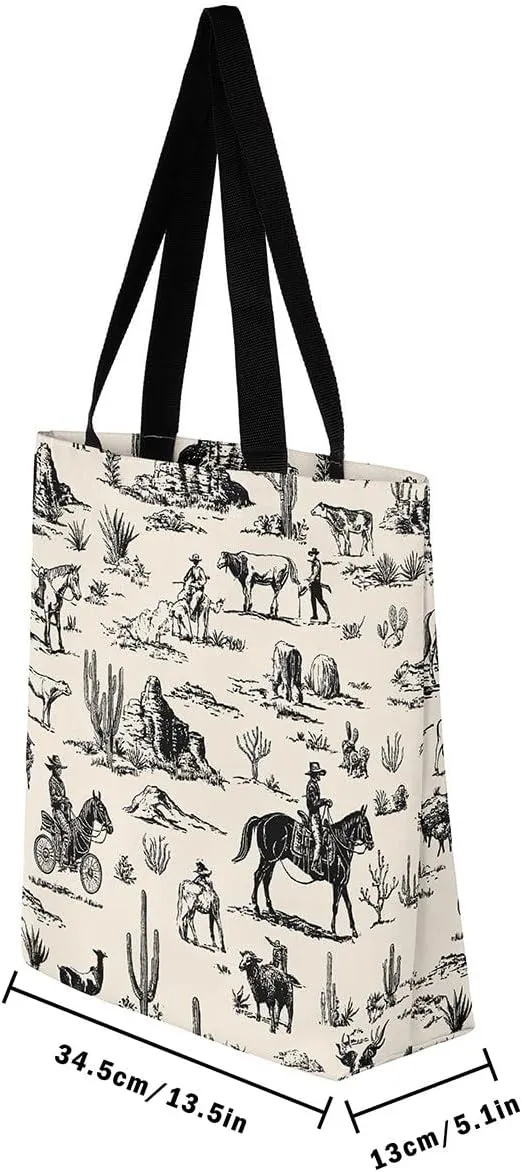 Southwestern Canvas Tote Bag Cabin Canvas Bag Woodland Wildlife Deer Pine Tree Mountain River Retro Tote Bag