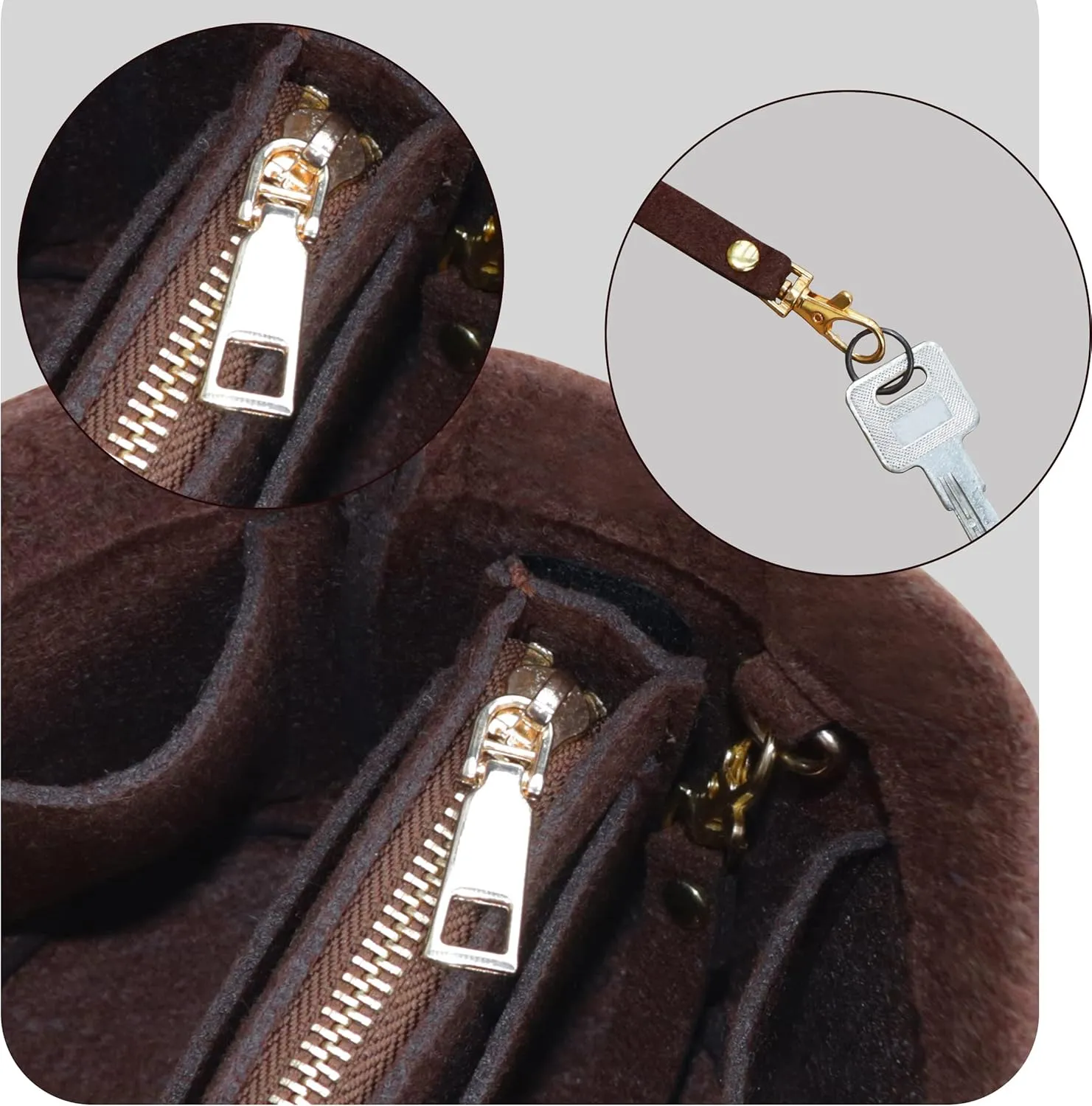 Soyizom Cannes Bag Insert Felt Handbag Organizer Inserts Bag in Bag Organizer with Detachable Bag and Key Chains Fits for Cannes Cylinder Bag Tote Insert Purse Organzies,Brown