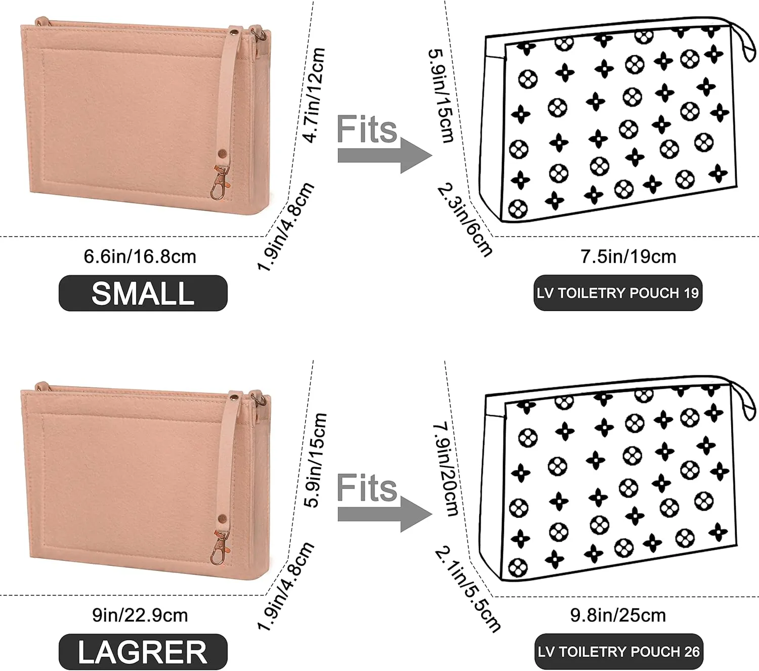 Soyizom Felt Purse Tote Insert Fits Toiletry Pouch - Messenger Bag Liner - Women's Hangbag Purse Tidy Organizer with Gold Buckle&Keychain (Large-26, Pink)