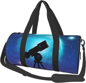 Space Galaxy with Telescope Print Round Large Capacity Travel Luggage Bags,Men's and Women's Hand-Held Travel Clothing Bags