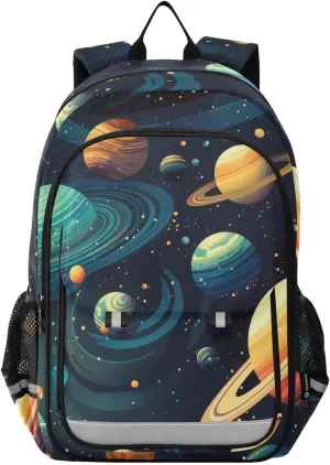 Space Planets Comet Backpack Kids School Bag Lightweight Laptop Backpack Elementary Capacity Student Bookbags for Travel Daypack with Reflective Stripes