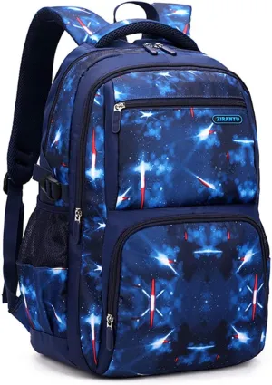 Space Print Boys Backpacks for School Elementary, Galaxy Backpacks for Boys Water-resistant School Bags Bookbags, Sky-blue