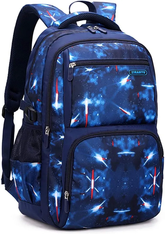 Space Print Boys Backpacks for School Elementary, Galaxy Backpacks for Boys Water-resistant School Bags Bookbags, Sky-blue