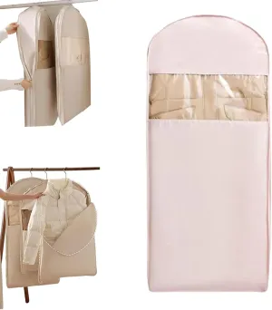 Space Saving Hanging Garment Bag with Self Compression Zipper, Space Saver Closet Organizers, Otherwise Garment Bag Dust Proof Storage, Clothes Cover Protectors for Travel Home Down Coat (Pink, L)