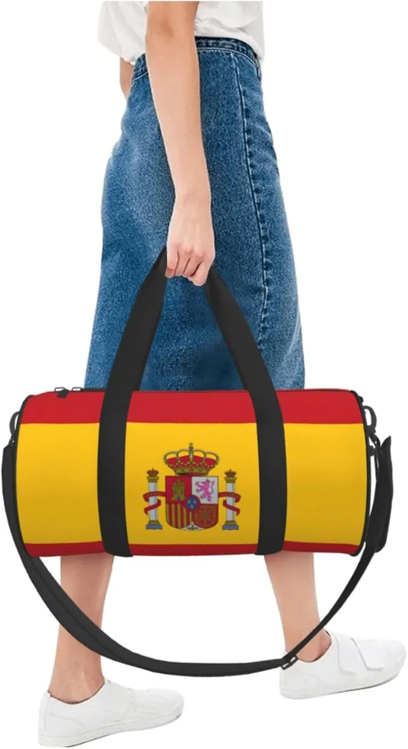 Spanish Flag Round Travel Duffle Bags Gym Training Holdall Large Sport Bags for Men Women Handbag