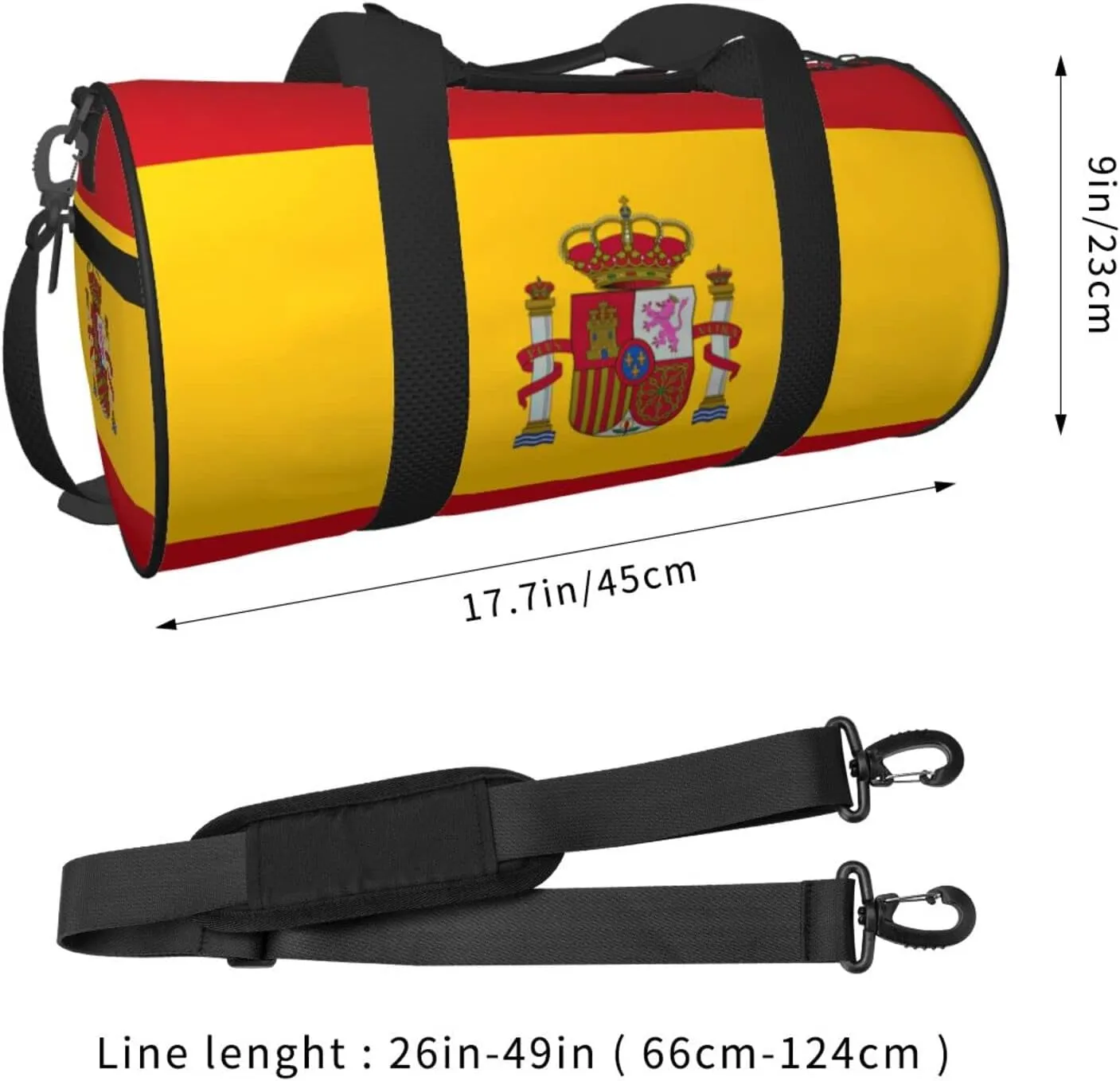 Spanish Flag Round Travel Duffle Bags Gym Training Holdall Large Sport Bags for Men Women Handbag