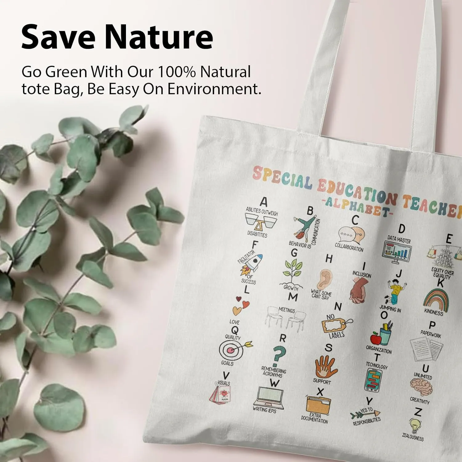 Special Education Teacher Canvas Tote Bag, Special Needs Teacher Appreciation Gifts,Reusable Grocery Bags