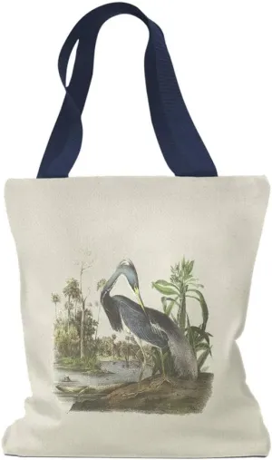 Speedy Pros Canvas Tote Bag for Women Blue Heron in Wetlands Audubon Birds Beach Bags for Women