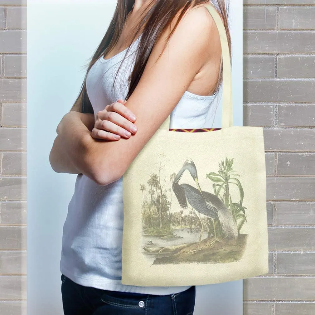 Speedy Pros Canvas Tote Bag for Women Blue Heron in Wetlands Audubon Birds Beach Bags for Women