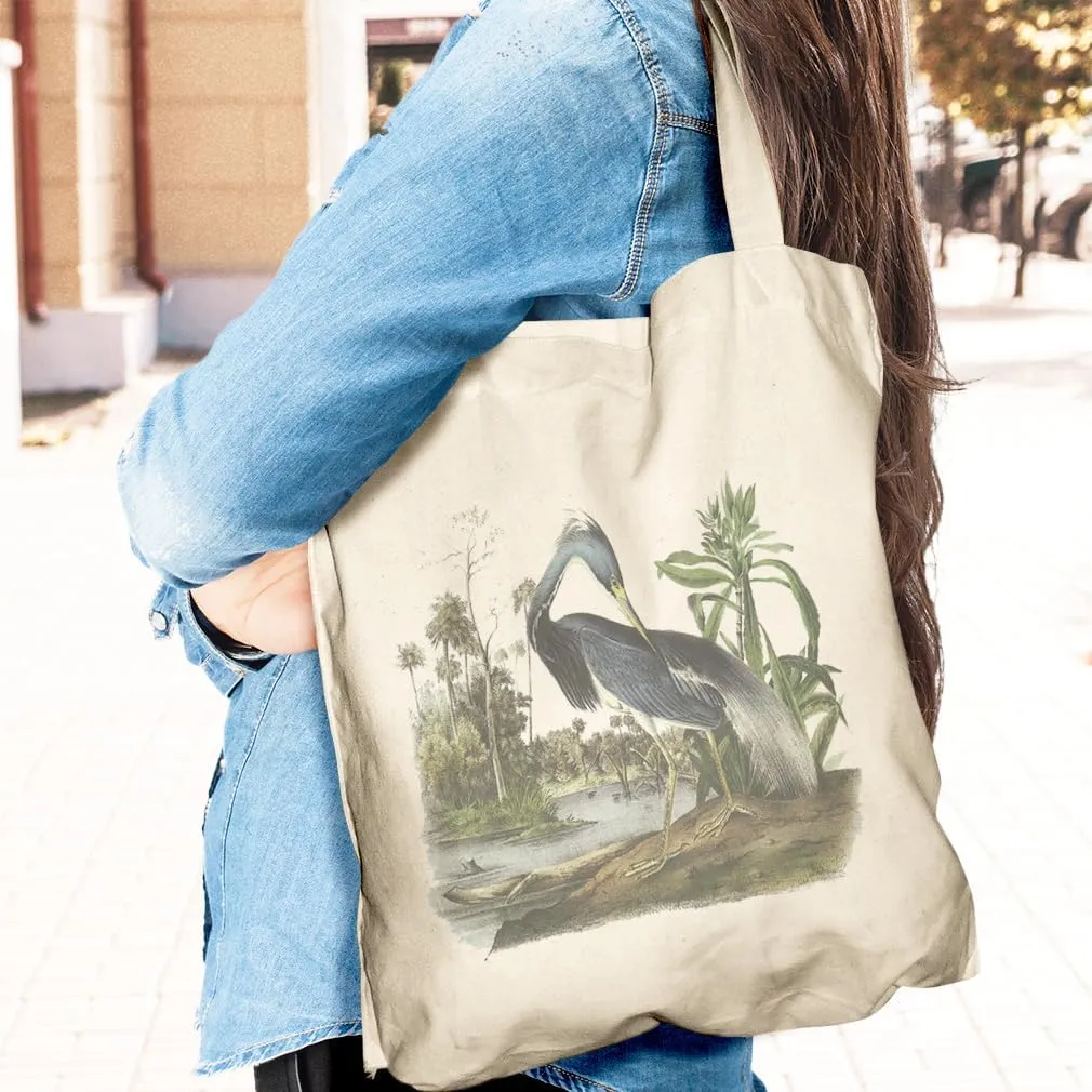 Speedy Pros Canvas Tote Bag for Women Blue Heron in Wetlands Audubon Birds Beach Bags for Women