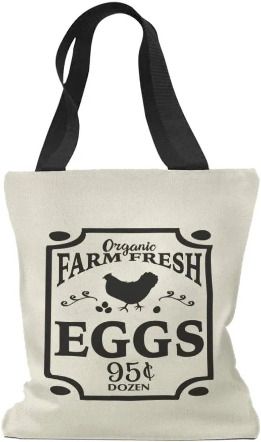 Speedy Pros Canvas Tote Bag for Women Organic Farm Fresh Eggs 95 Farm Hearth Country Beach Bags for Women