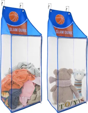 SPINFOX 2 Pack Over the Door Laundry Hamper, Hanging Basketball Laundry Hamper with Zipper, Foldable Mesh Laundry Bakset for Dirty Cloth Toy Towel Saving Space Storage and Organization - Basketball