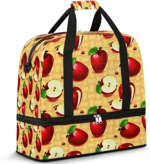 Sports Duffel Bag, Foldable Apples Fruit Travel Duffel Bag, Gym Yoga Beach Bag Weekender Overnight Bag with Shoes Compartment for Men Women, Farmhouse