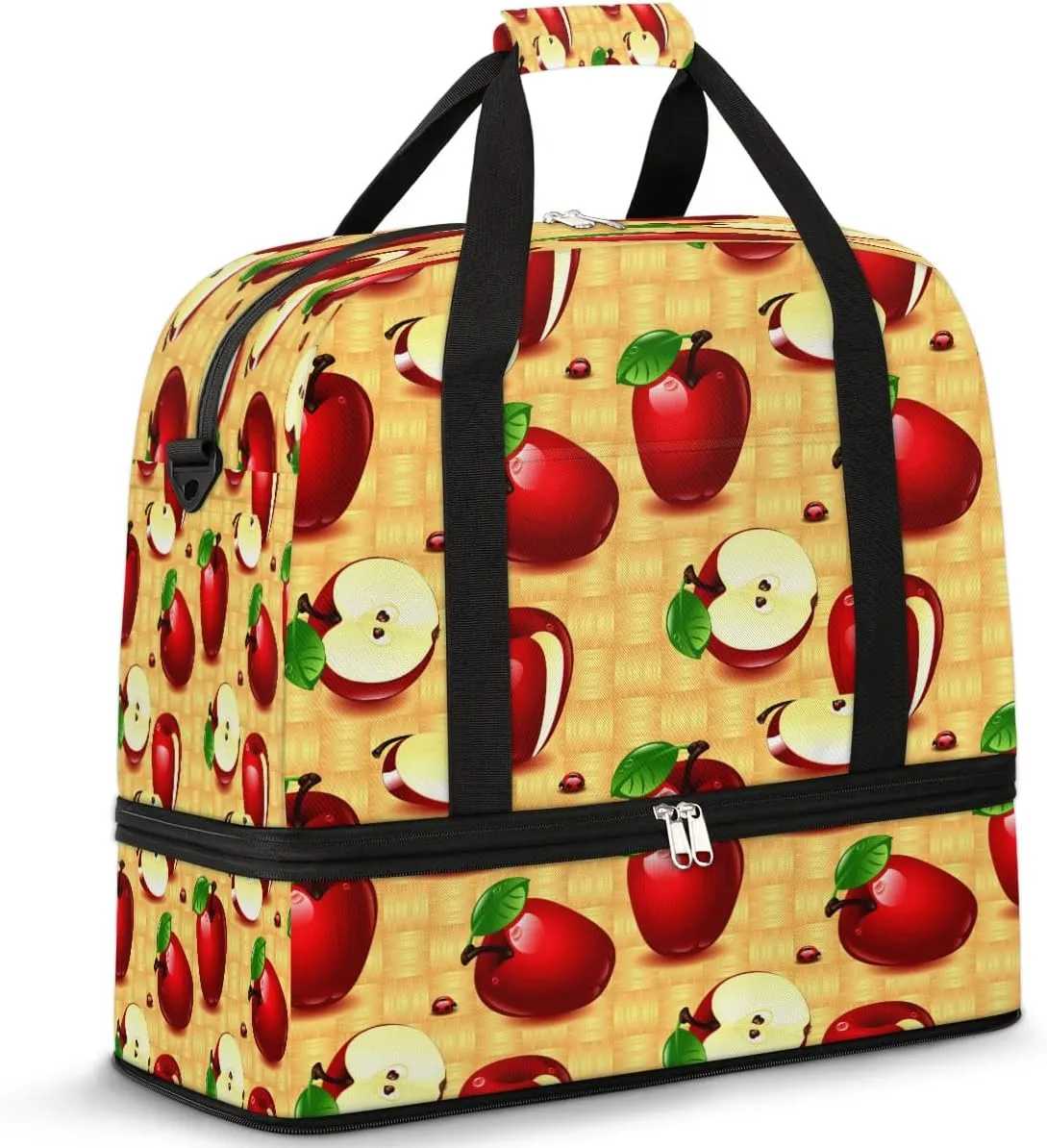 Sports Duffel Bag, Foldable Apples Fruit Travel Duffel Bag, Gym Yoga Beach Bag Weekender Overnight Bag with Shoes Compartment for Men Women, Farmhouse