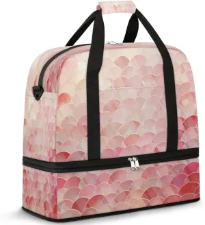 Sports Duffel Bag, Foldable Fish Scale Pattern Travel Duffel Bag, Gym Yoga Beach Bag Weekender Overnight Bag with Shoes Compartment for Men Women, Fish Scale