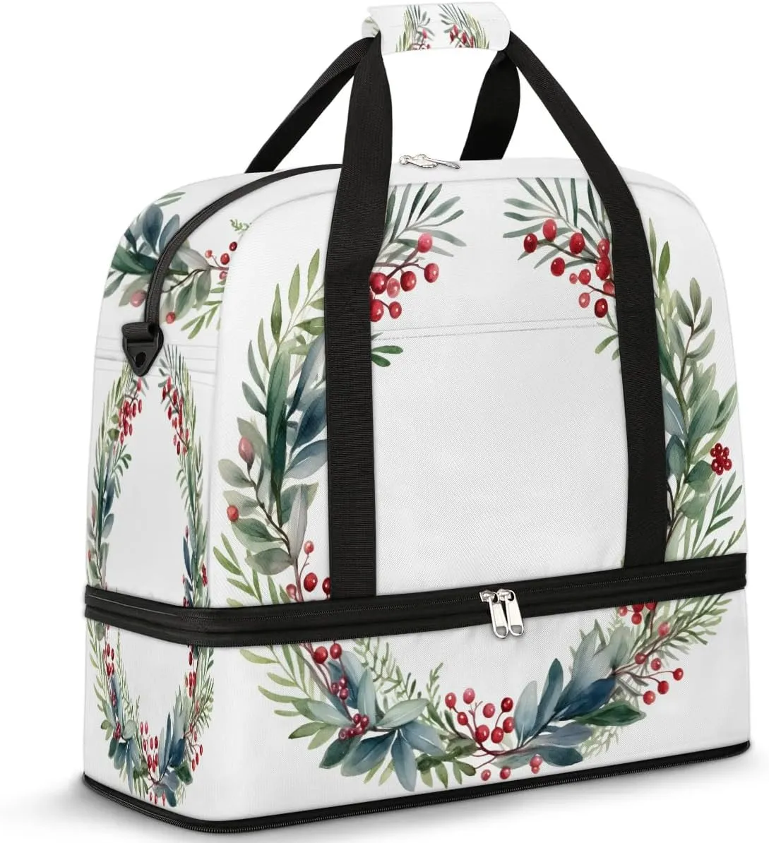 Sports Duffel Bag, Foldable Flower Garland Travel Duffel Bag, Gym Yoga Beach Bag Weekender Overnight Bag with Shoes Compartment for Men Women, Green Plant Botanical Garland