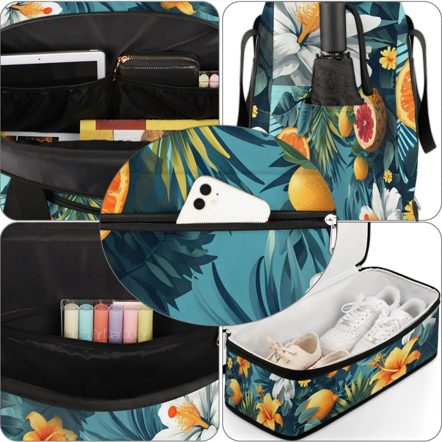 Sports Duffel Bag, Foldable Tropical Lilies Flower Travel Duffel Bag, Gym Yoga Beach Bag Weekender Overnight Bag with Shoes Compartment for Men Women, Green Palm Leaf