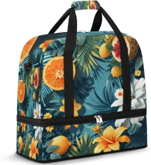 Sports Duffel Bag, Foldable Tropical Lilies Flower Travel Duffel Bag, Gym Yoga Beach Bag Weekender Overnight Bag with Shoes Compartment for Men Women, Green Palm Leaf