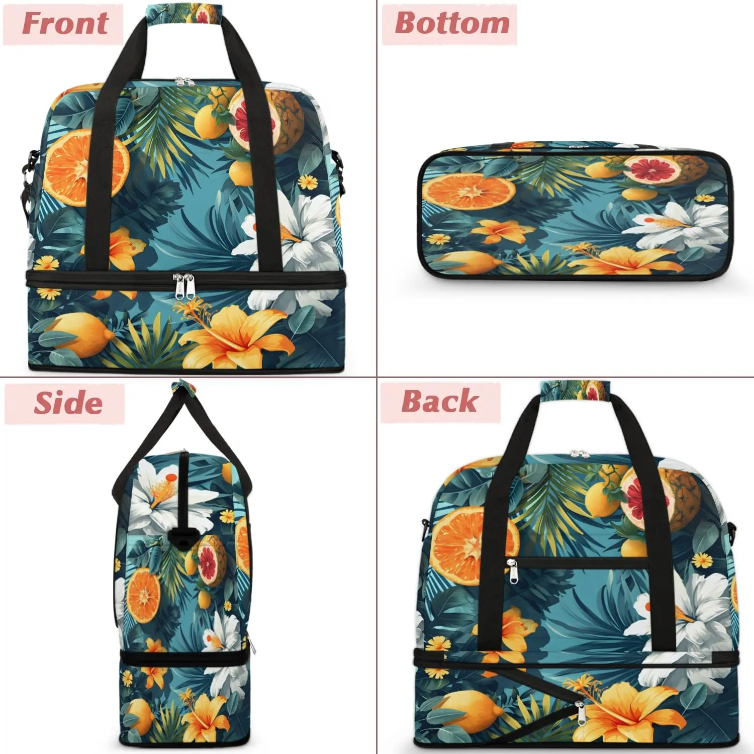 Sports Duffel Bag, Foldable Tropical Lilies Flower Travel Duffel Bag, Gym Yoga Beach Bag Weekender Overnight Bag with Shoes Compartment for Men Women, Green Palm Leaf