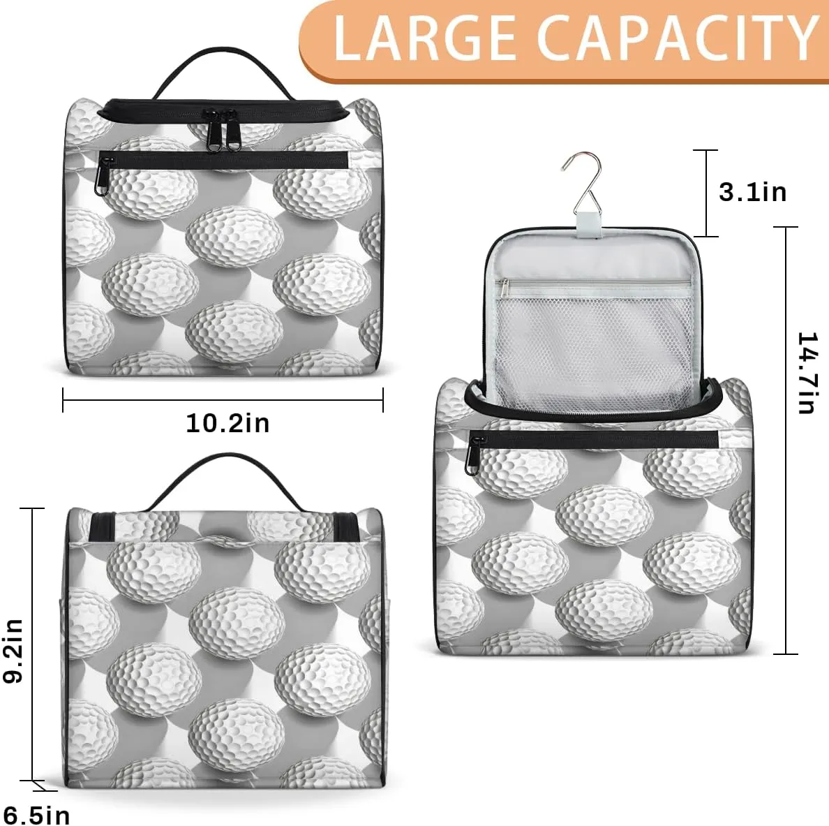 Sports Golf Travel Toiletry Bag for Women Large Capacity Wide-open Makeup Organizer Cosmetic Travel Bags for Toiletries