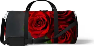 Sports Gym Bag for Women and Men Waterproof Bouquet Red Roses on Black Duffel Bag Lightweight Carryon Traveling Boarding Gripsack