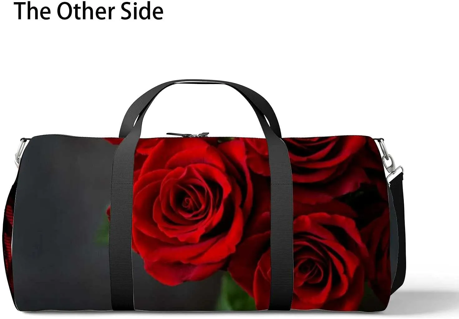 Sports Gym Bag for Women and Men Waterproof Bouquet Red Roses on Black Duffel Bag Lightweight Carryon Traveling Boarding Gripsack
