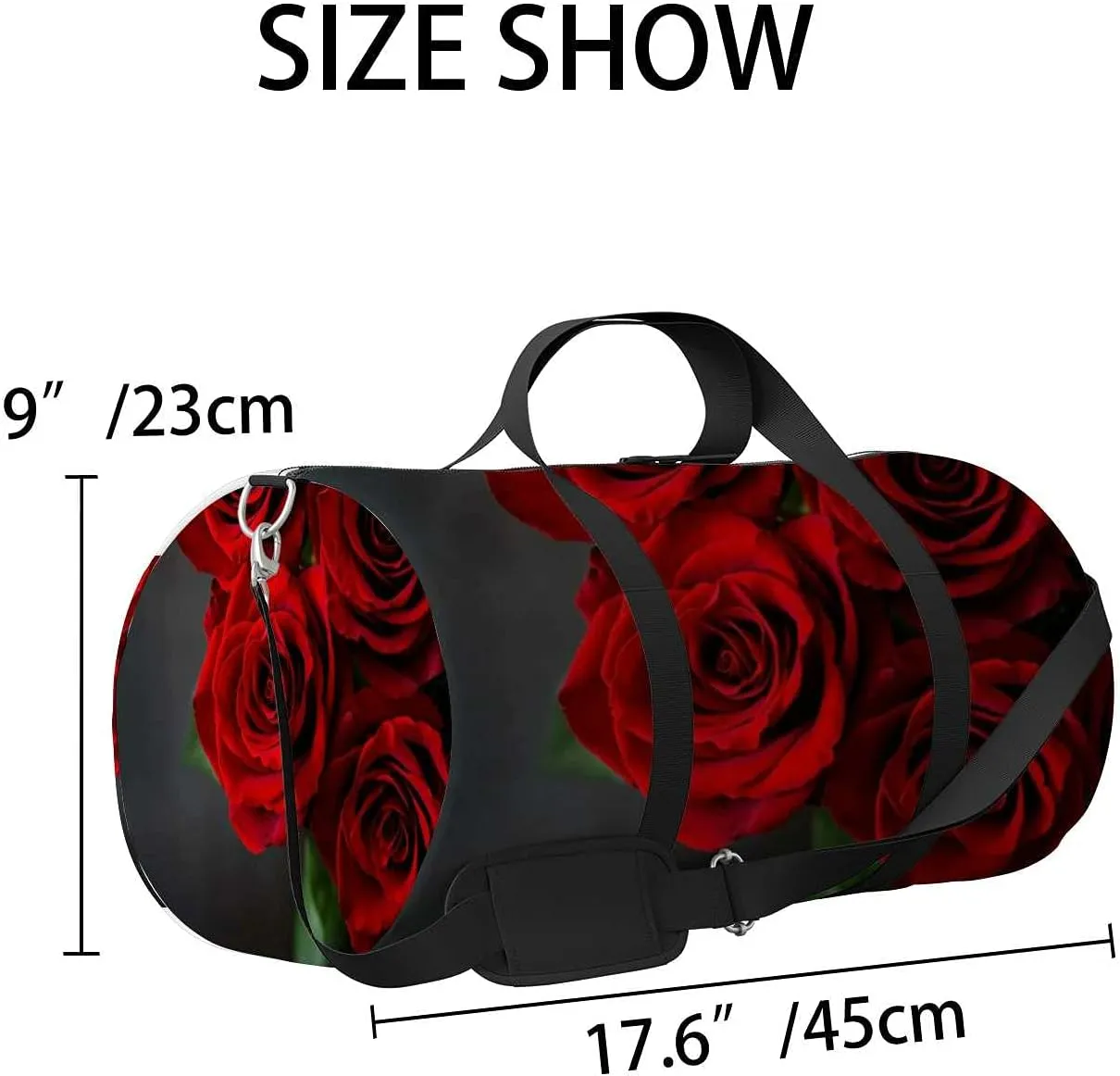 Sports Gym Bag for Women and Men Waterproof Bouquet Red Roses on Black Duffel Bag Lightweight Carryon Traveling Boarding Gripsack