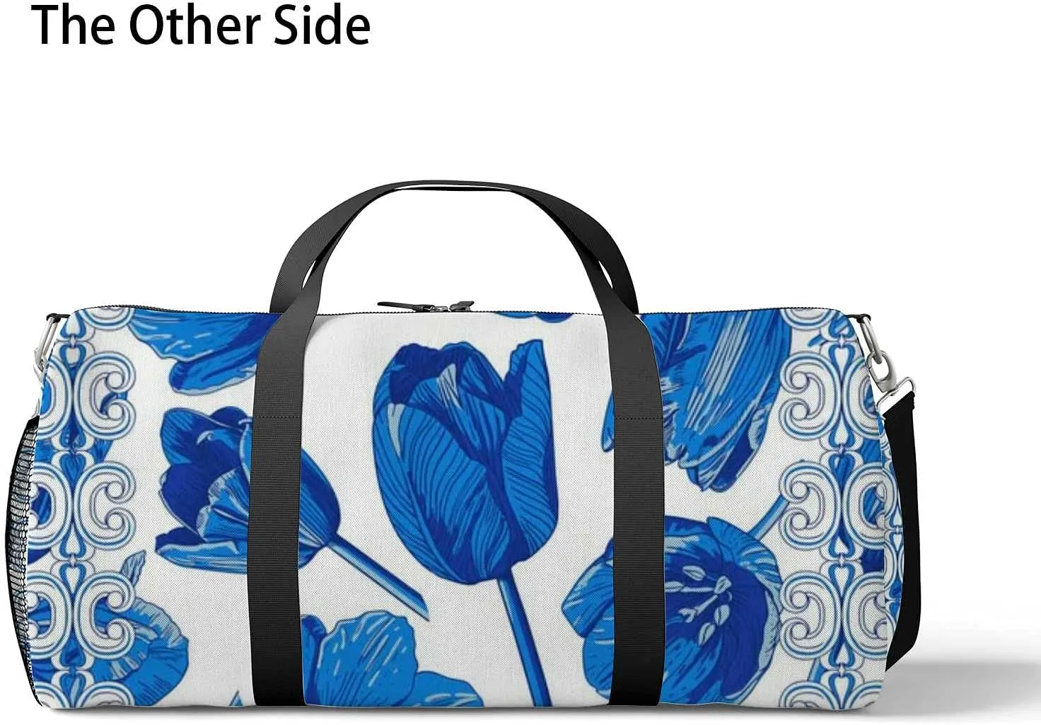 Sports Gym Bag for Women and Men Waterproof Flowers In Blue And White Duffel Bag Lightweight Carryon Traveling Boarding Gripsack