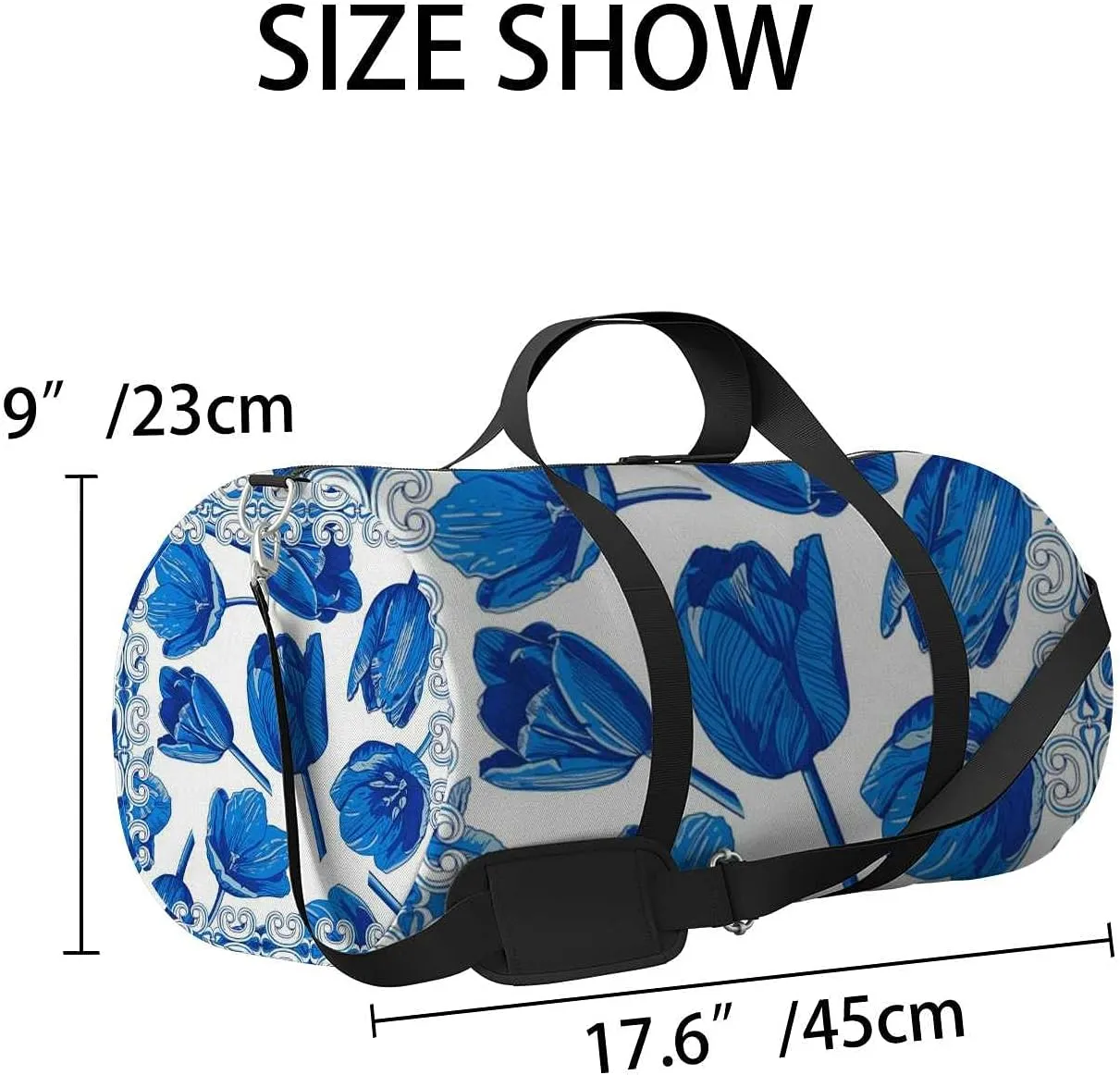 Sports Gym Bag for Women and Men Waterproof Flowers In Blue And White Duffel Bag Lightweight Carryon Traveling Boarding Gripsack