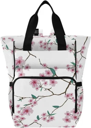 SPRIPORT Cherry Blossom Diaper Bag Backpack for Baby Boys Girls Travel Tote with Stroller Straps & Bottle Storage Large Travel Diaper Backpack for Traveling Shopping Hiking Moms Dads