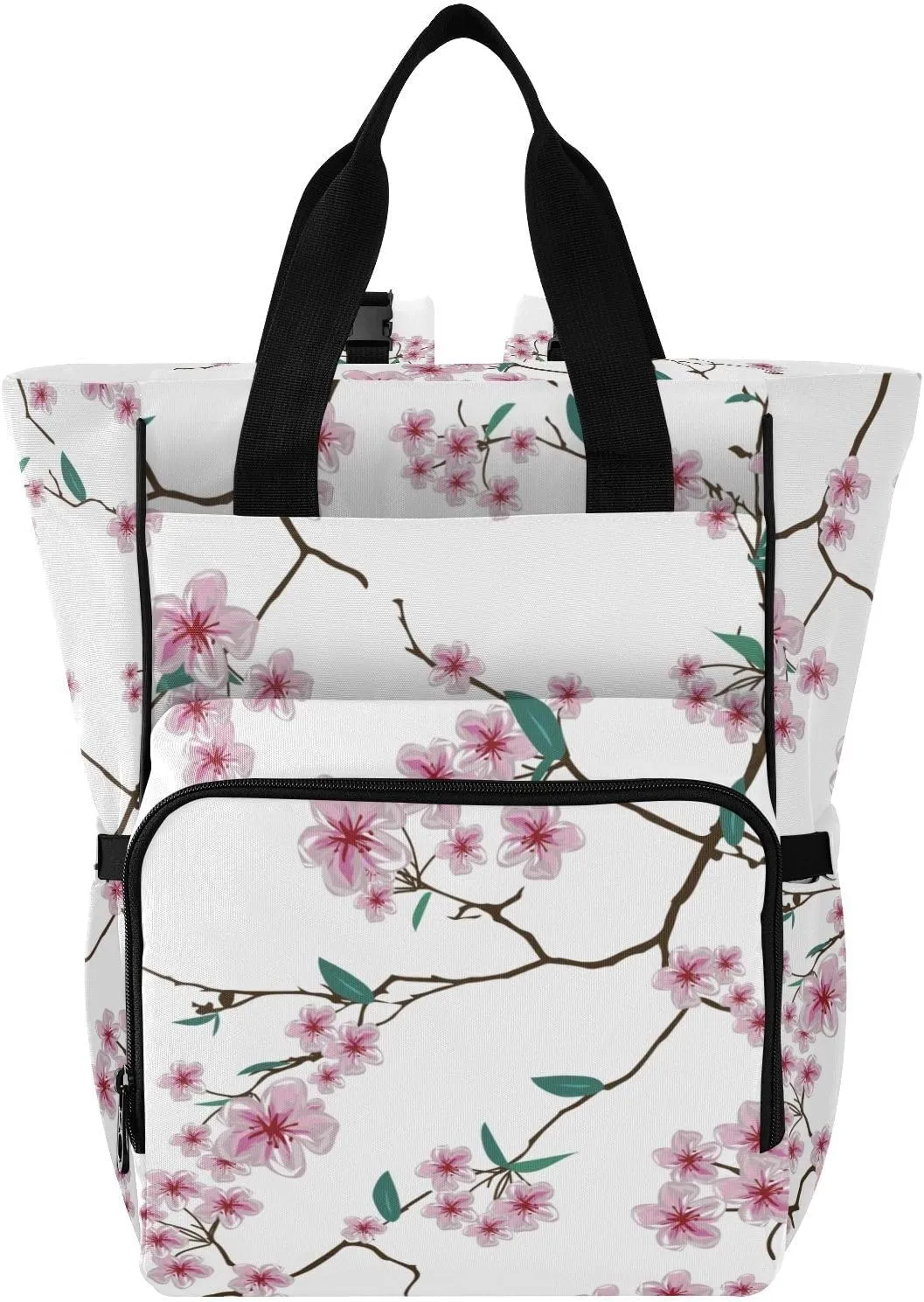 SPRIPORT Cherry Blossom Diaper Bag Backpack for Baby Boys Girls Travel Tote with Stroller Straps & Bottle Storage Large Travel Diaper Backpack for Traveling Shopping Hiking Moms Dads