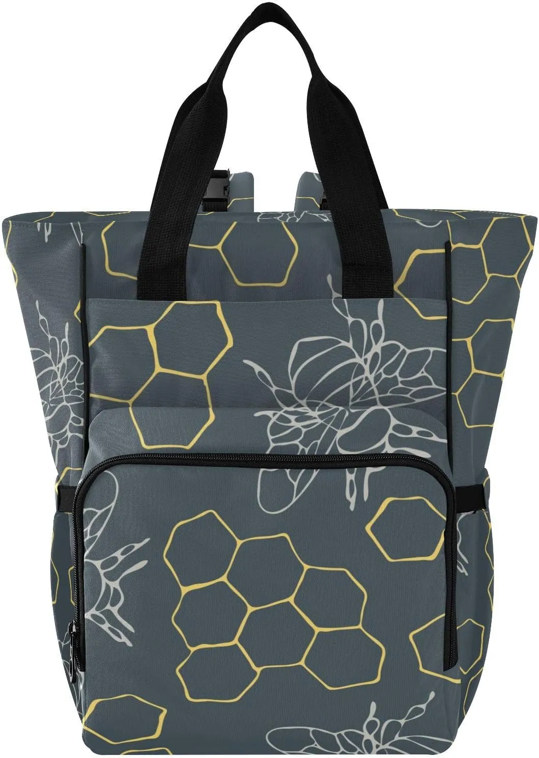 SPRIPORT Honeycomb Bees Diaper Bag Backpack for Baby Boys Girls Multifunction Travel Tote with Stroller Straps & Bottle Storage Large Travel Diaper Backpack for Moms Traveling Shopping Hiking