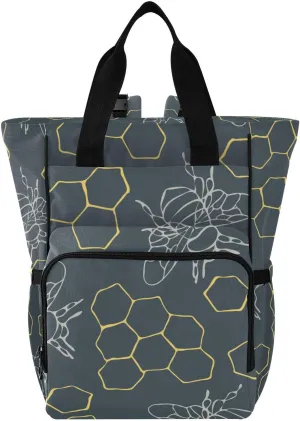 SPRIPORT Honeycomb Bees Diaper Bag Backpack for Baby Boys Girls Multifunction Travel Tote with Stroller Straps & Bottle Storage Large Travel Diaper Backpack for Moms Traveling Shopping Hiking