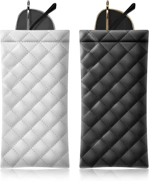 Squeeze Top Sunglass Pouch - Portable Sunglass Organizer Pouch Bags Soft PU Leather Glasses 2 Pack