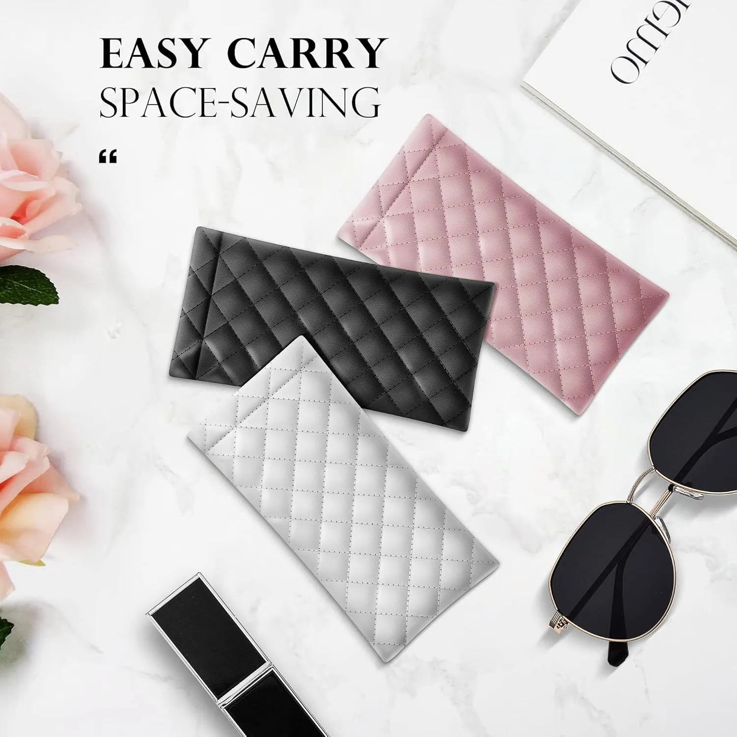 Squeeze Top Sunglass Pouch - Portable Sunglass Organizer Pouch Bags Soft PU Leather Glasses 2 Pack
