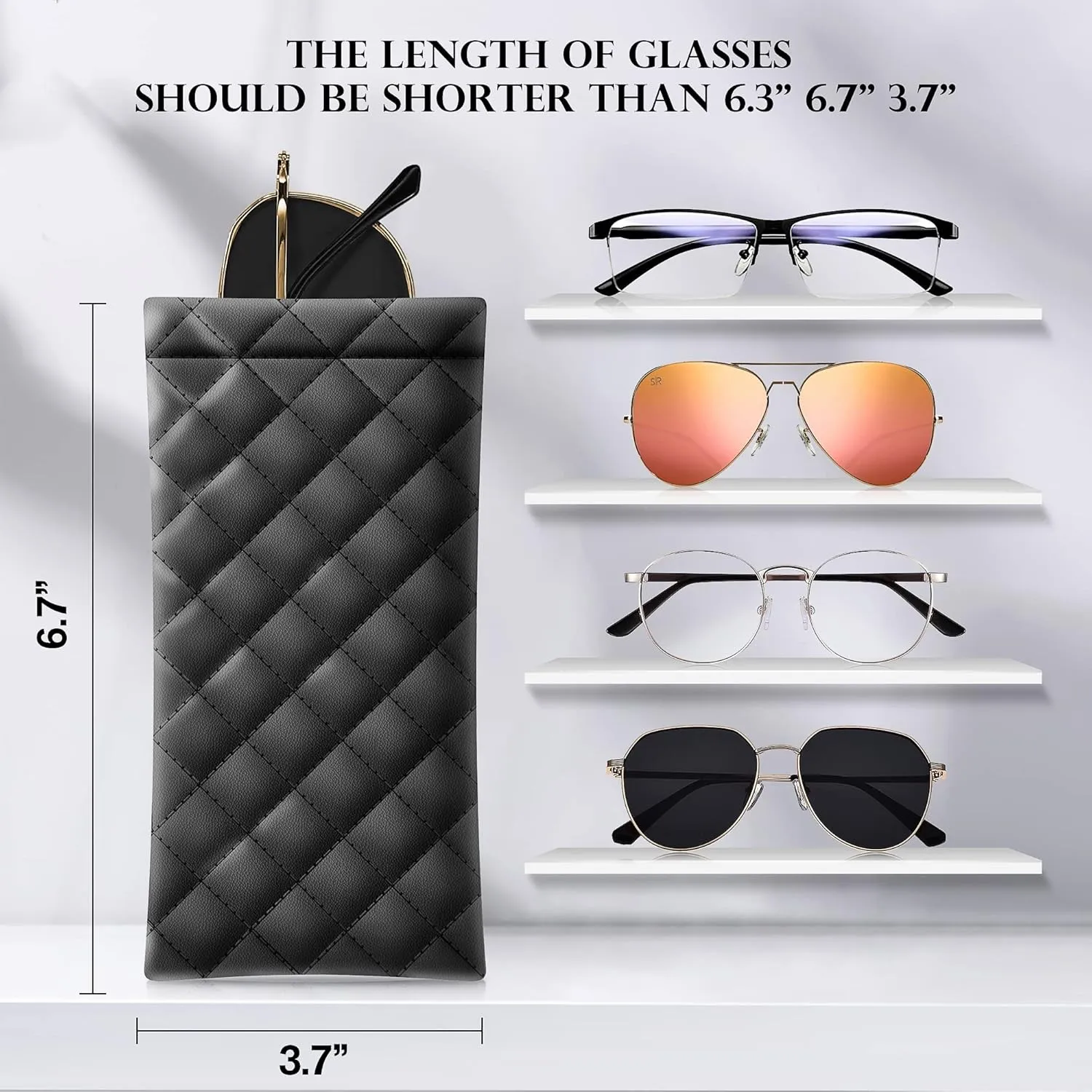 Squeeze Top Sunglass Pouch - Portable Sunglass Organizer Pouch Bags Soft PU Leather Glasses 2 Pack