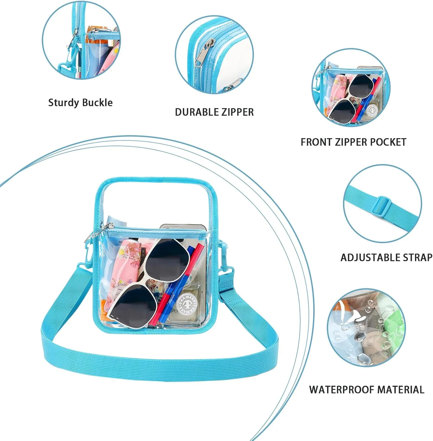 Stadium Event Clear Bag Women's Clear Bag Purse Crossbody Bag Stadium Approved with Front Pocket for Concerts