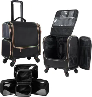 Stagiant Rolling Makeup Train Case, Professional Makeup Case, Travel Cosmetic Organizer Make Up Storage Bag for Makeup Artist, Hairstylist, Barbers, with 5 Toiletry Bags, Black