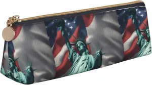 Statue of Liberty Flag Print Lightweight Spacious Pencil Case Large Capacity Triangle Zippered for Writing Tools