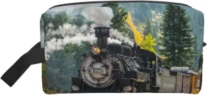 Steam Train Print Travel Cosmetic Large Capacity Zippered Storage Bag For Toiletries Daily Essentials