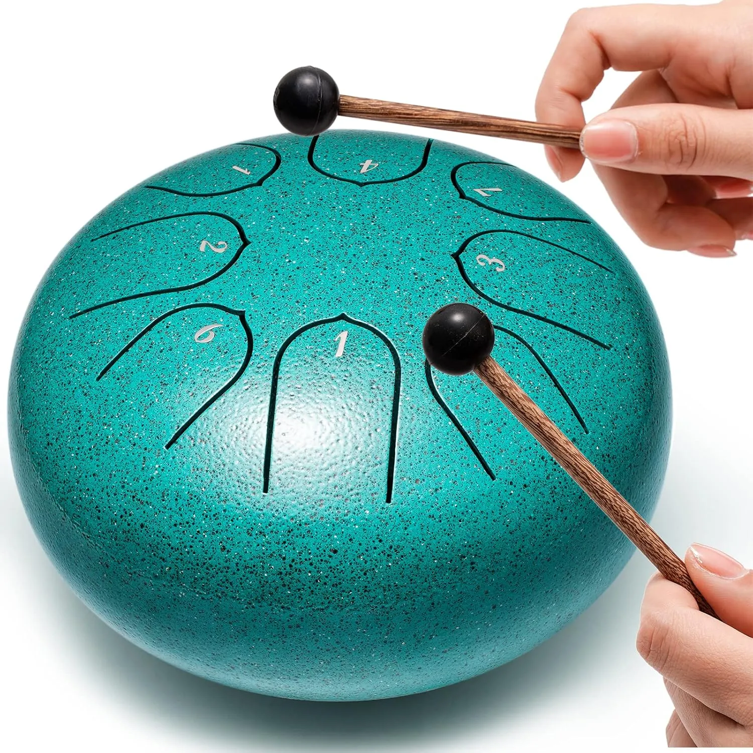 Steel Tongue Drum, 6 Inch 8 Notes Musical Instruments, Rain Drum for Outside Garden, Music Gifts for Family Friends (Malachite)