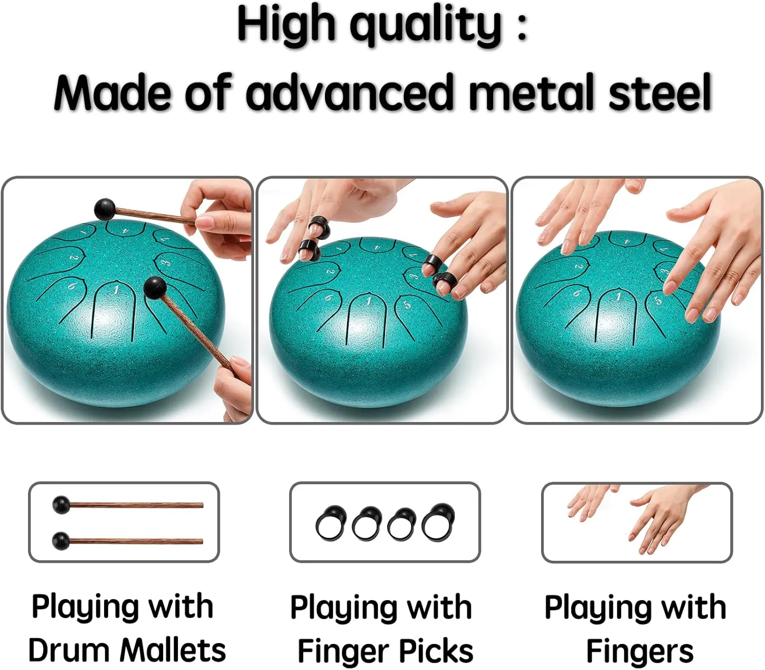 Steel Tongue Drum, 6 Inch 8 Notes Musical Instruments, Rain Drum for Outside Garden, Music Gifts for Family Friends (Malachite)