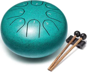 Steel Tongue Drum, 6 Inch 8 Notes Musical Instruments, Rain Drum for Outside Garden, Music Gifts for Family Friends (Malachite)
