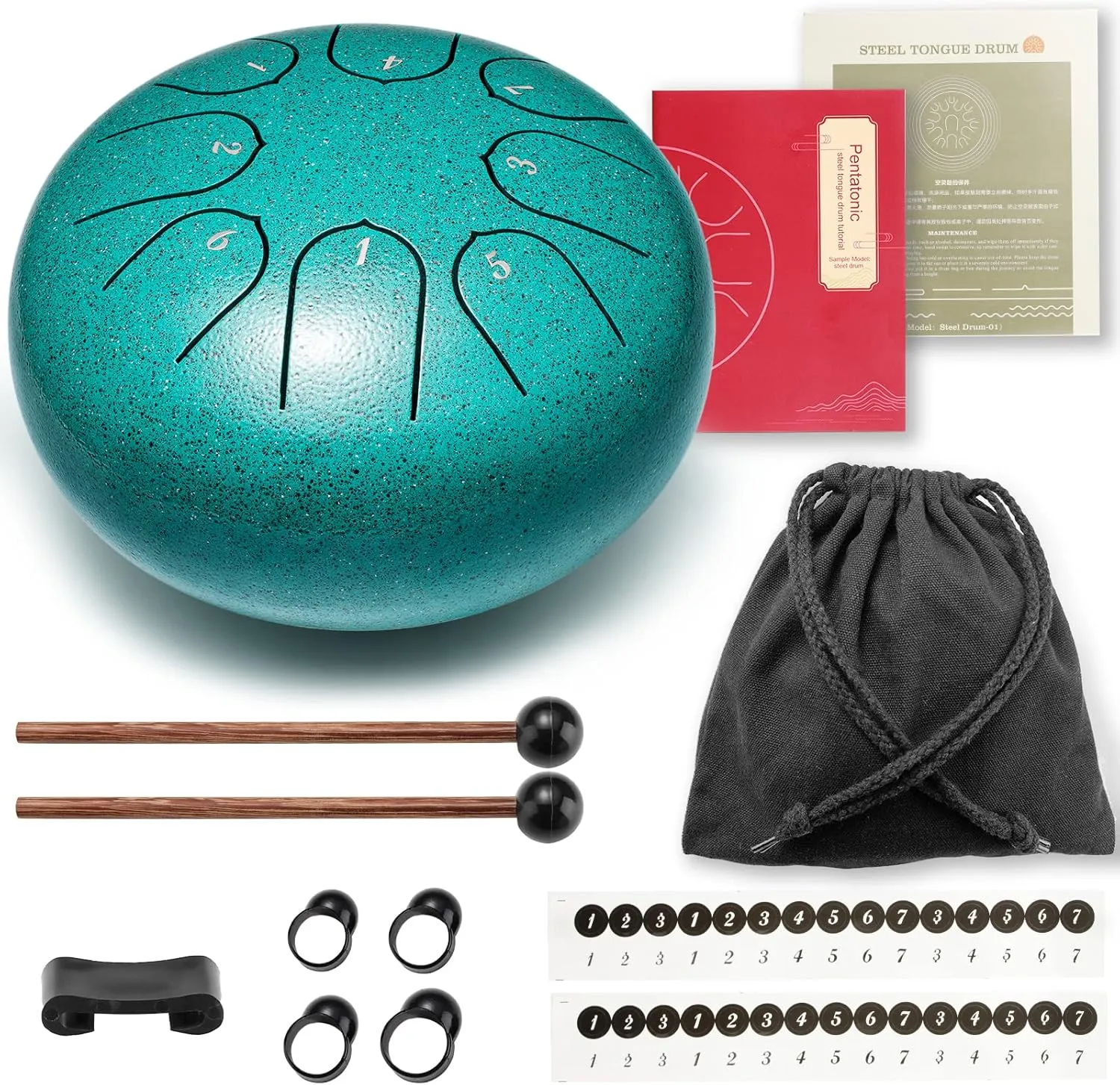 Steel Tongue Drum, 6 Inch 8 Notes Musical Instruments, Rain Drum for Outside Garden, Music Gifts for Family Friends (Malachite)