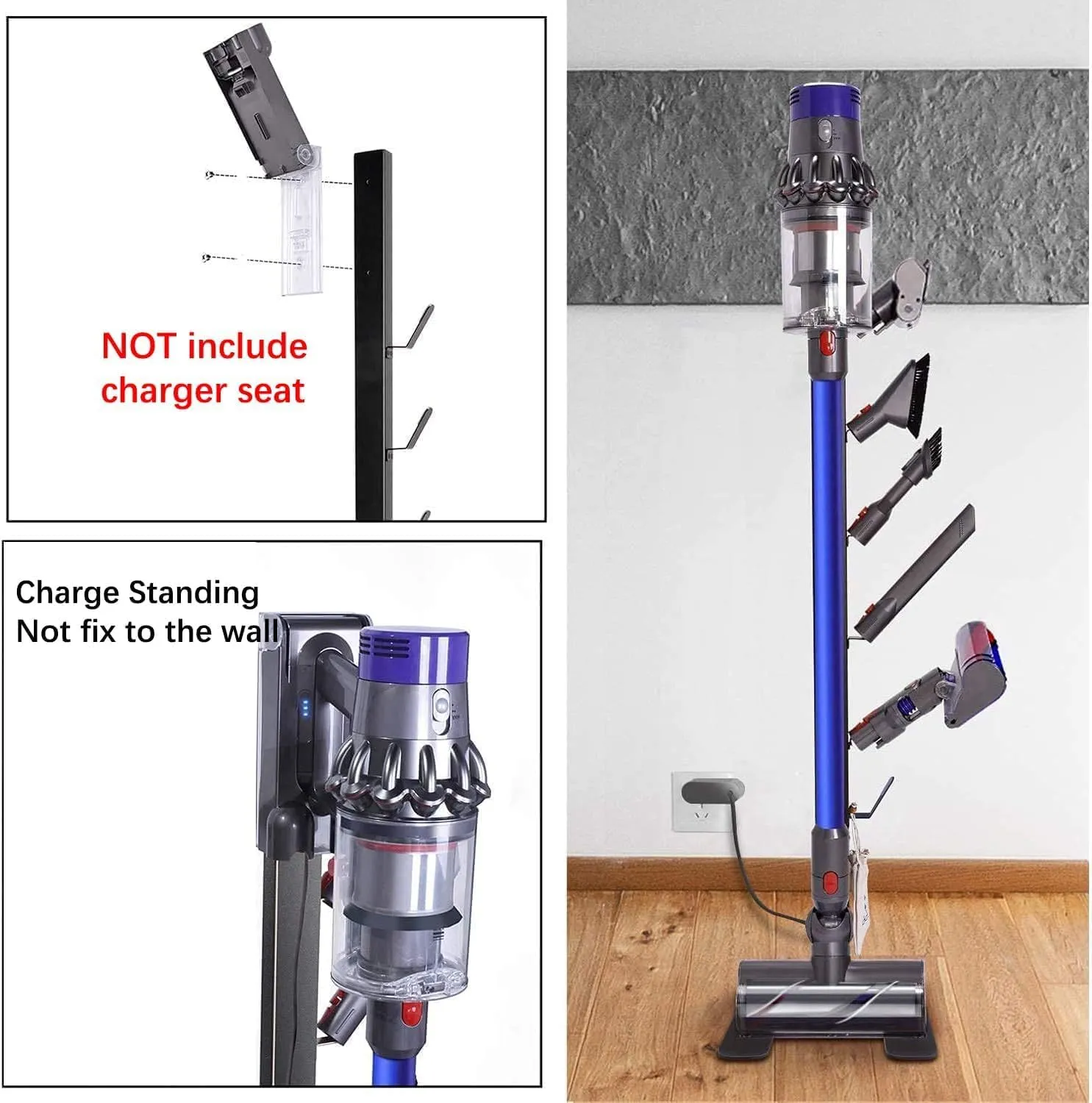 Storage-Stand-Docking-Station-Holder Compatible with V15 V10 V8 V7 V6 Cordless Vacuum Cleaners & Accessories, Stable Metal Bracket Organizer Rack, Brushed Black