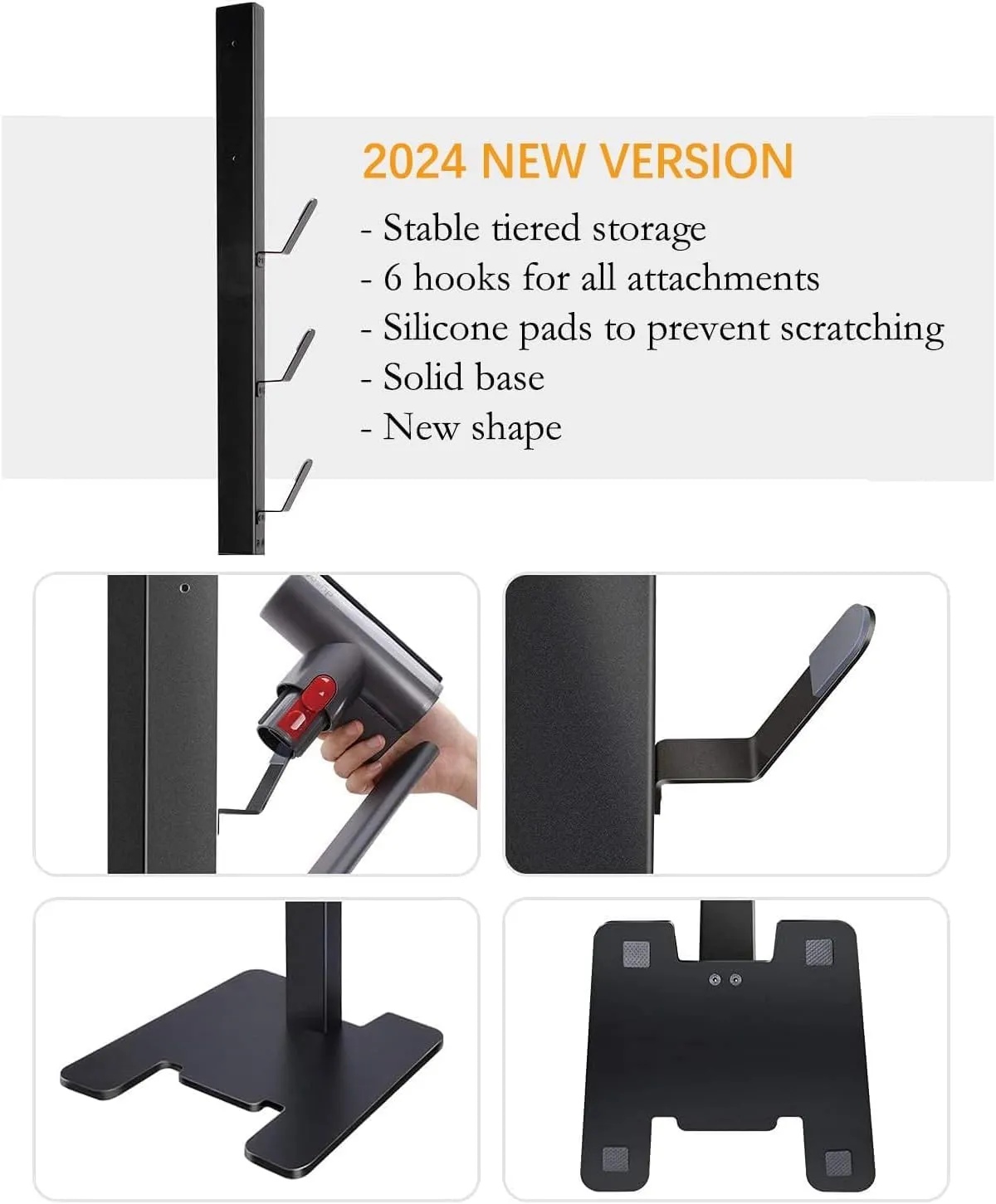 Storage-Stand-Docking-Station-Holder Compatible with V15 V10 V8 V7 V6 Cordless Vacuum Cleaners & Accessories, Stable Metal Bracket Organizer Rack, Brushed Black