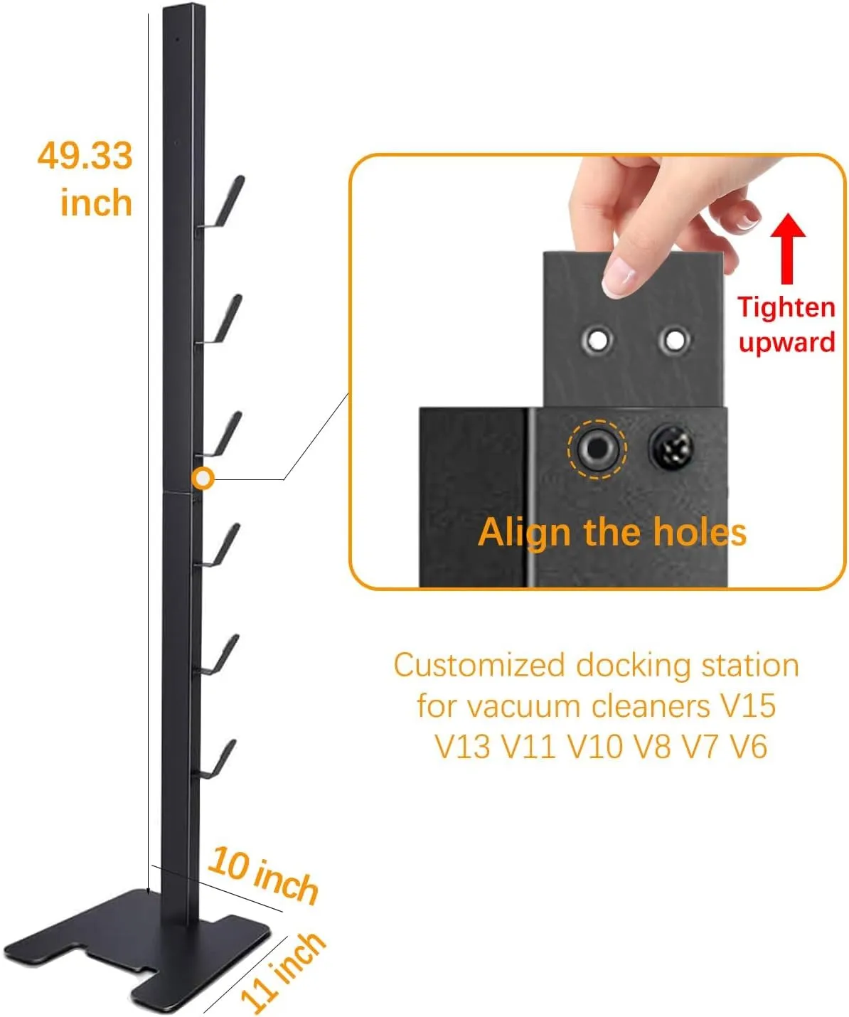 Storage-Stand-Docking-Station-Holder Compatible with V15 V10 V8 V7 V6 Cordless Vacuum Cleaners & Accessories, Stable Metal Bracket Organizer Rack, Brushed Black