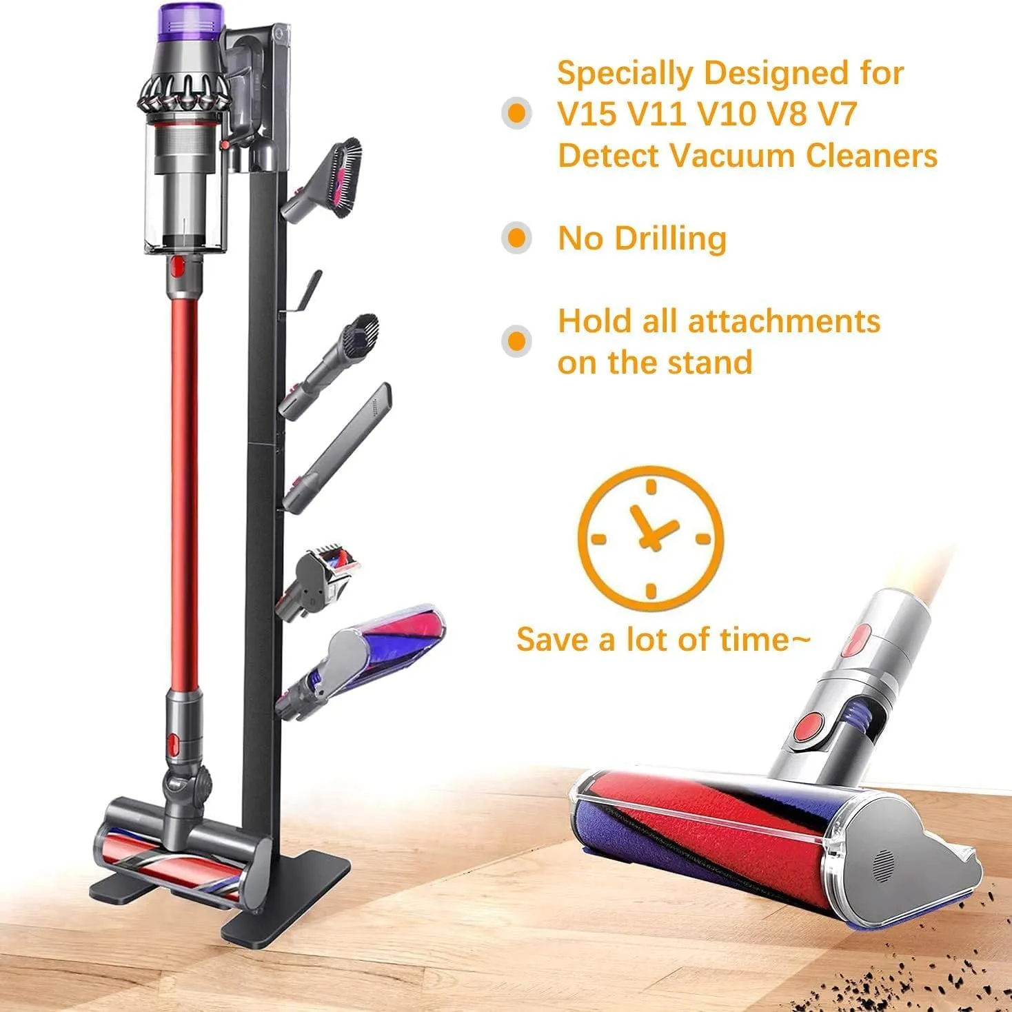 Storage-Stand-Docking-Station-Holder Compatible with V15 V10 V8 V7 V6 Cordless Vacuum Cleaners & Accessories, Stable Metal Bracket Organizer Rack, Brushed Black