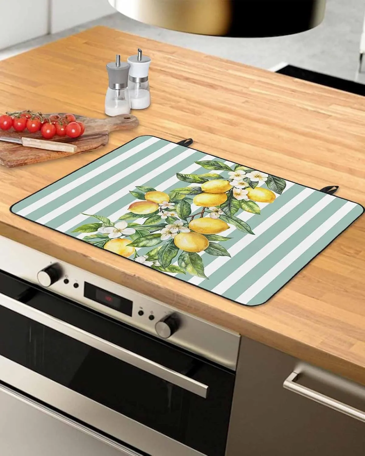 Stove Cover, Stove Top Covers for Electric Stove, Striped Vertical Bar Arrangement Lemon Large Cooktop Cover Protector Heat Foldable Rubber Anti-Slip Mat for Glass Stove Top 31"x24"